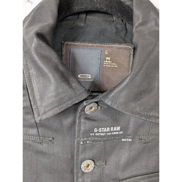 G STAR RAW Black Waxed Denim Jacket Biker Alt - Picture 5 of 15
